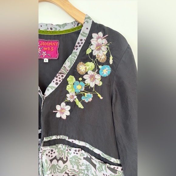 Johnny Was silk embroidered top , sz large - Picture 5 of 11